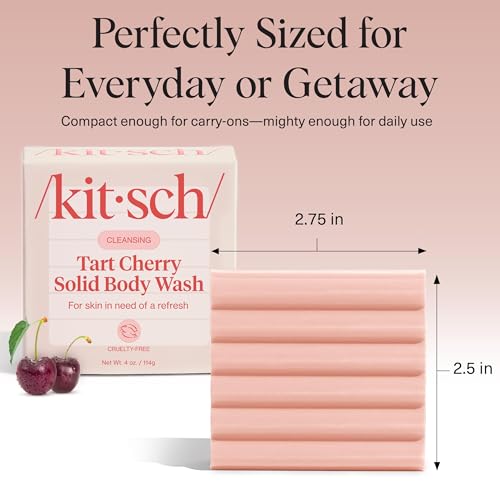 Image of Kitsch Cleansing Tart Cherry Soap Bar with Refreshing Scent - Eco-Friendly Body Wash Women Love - Cherry Solid Bar Soap for Daily Use - Silicone, Sulfate and Paraben Free, Made in USA - 4oz