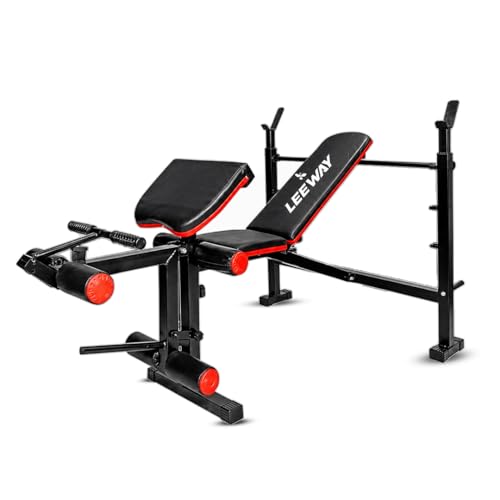 Image of Leeway LF150 Bench Press for Home Gym Setup | Adjustable Workout Bench with Preacher Curl | Foldable Incline Flat | Multipurpose Gym Table /Chair for Home Workout Equipment (Black, Bench LF150)
