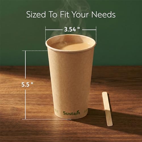Image of Restaurantware-Sustain 16 Ounce BPI-Certified Hot Cups, 1000 Single Wall Coffee Cups - Lids Sold Separately, Leakproof PLA Coating, Compostable Kraft Paper Cup, For Hot Or Cold Drinks