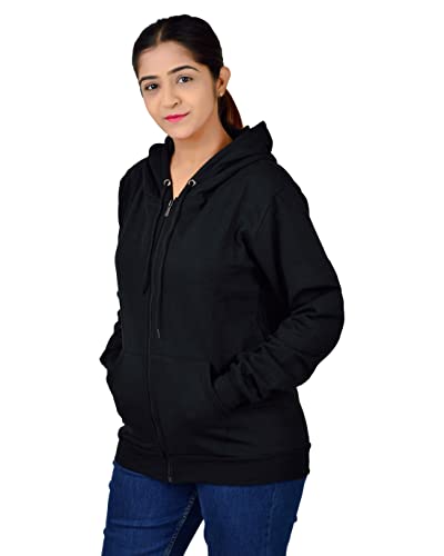 Image of More & More HOODMASTER Women's Fleece Hoodie Sweatshirt with Zip Pockets Full Sleeves Regular Fit Solid Pattern Hooded Neck and Standard Length | Comfortable Fleece Hoodie for Women
