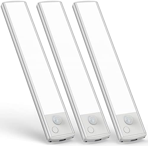 ASOKO Under Cabinet Lights Motion Sensor USB-C Rechargeable LED Closet Lights Battery Operated Wireless Magnetic Light Strip for Kitchen(White,3Pack)