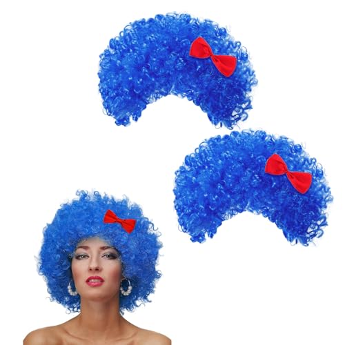 Perruque bleu foncé carnaval lot de 2 pour costume de fête années 80 et accessoires de clown