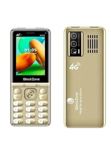Image of BLACKZONE Winx 4G Plus 3GB RAM 16GB ROM Volte Keypad Mobile Phone with WiFi, Whatsapp, Instagram, YouTube, Play Store, 2.8-Inch Touch Display, All Android Features (1 Year Warranty) (Gold)