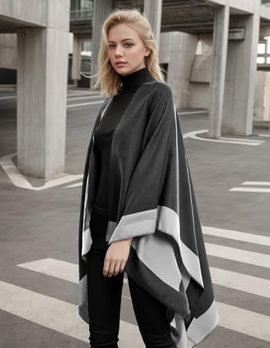 Women's Shawl Wraps Open Front Poncho Cape Oversized Sweaters Casual Cardigan Shawls for Fall Winter2