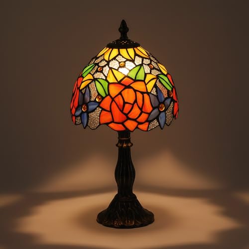BARCELONA LED Lámpara de Mesa Estilo Tiffany de Vidrio Clásico Vintage con Pantalla de Cristal Multicolor Floral, Diseño Retro Industrial, Lámpara de Sobremesa Elegante para Sala de Estar o Dormitorio