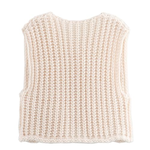 Image of Ainangua Sleeveless Cropped Cardigan for Women Casual Chunky Knit Tank Tops Button Down Open Front Sweater Vest with Pockets