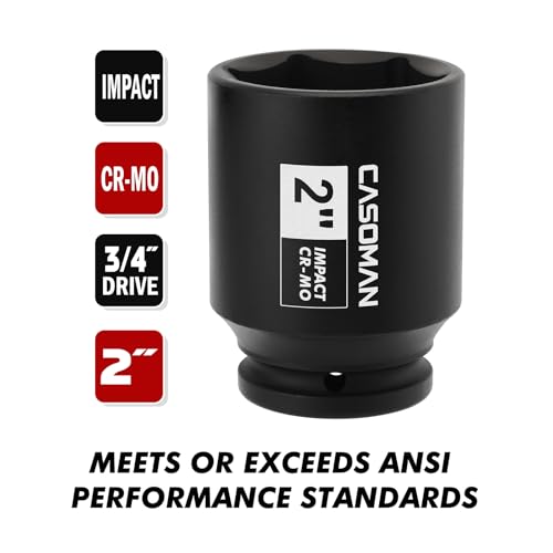 Image of CASOMAN 3 /4 inchDrive 6PT Deep Impact Socket-2 inch, SAE, CR-MO, Spindle Axle Nut Socket for Easy Removal of Axle Shaft Nuts (2 inch)