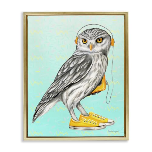 Owl Sneakers Headphones Retro, 17 x 21 Inch Canvas in Floater Frame