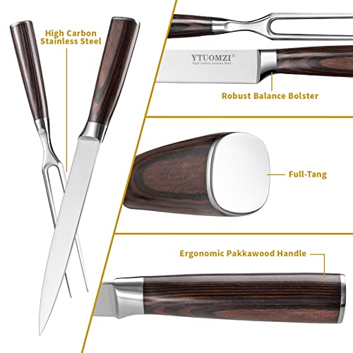 Ytuomzi Carving Knife And Fork Set, Carving Knife Set 13", German Hc Stainless Steel Carving Set, Professional Turkey Carving Knife For Kitchen, Restaurant, Outdoor Bbq, Ergonomic Pakkawood Handle #TOP2
