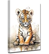CXHOSTENT Baby Jungle Animals Nursery Wall Decor Cute Tiger Portrait Picture Canvas Prints Woodla...