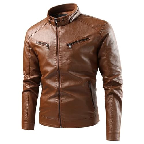 Manteau de moto vintage pour homme jaune XXL en similicuir ajusté