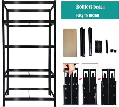 Autofu 5 Tier Boltless Garage Shelving Unit Heavy Duty Industrial Storage Shelves Metal Racking Unit For Shed Warehouse Workshop Office,Home, 175Kg Per Shelf/875Kg Capacity, 180X90X40Cm, Black #TOP5