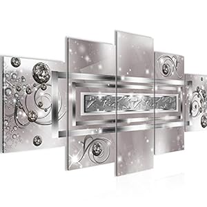 Runa Art – Schilderijen Abstract 200 x 100 cm 5 Delen XXL Muur Decoratie Design Grijs Roze 103851a