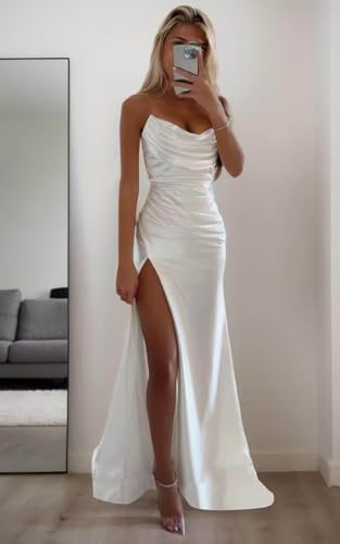 SOLODISH Satin Prom Dresses for Women Strapless Mermaid Cowl Neck Formal Evening Party Gown3