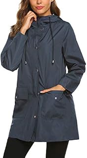 SUNAELIA Rain Jacket Women Waterproof with Stripe Liner Hood Lightweight Raincoat Outdoor Windbreaker