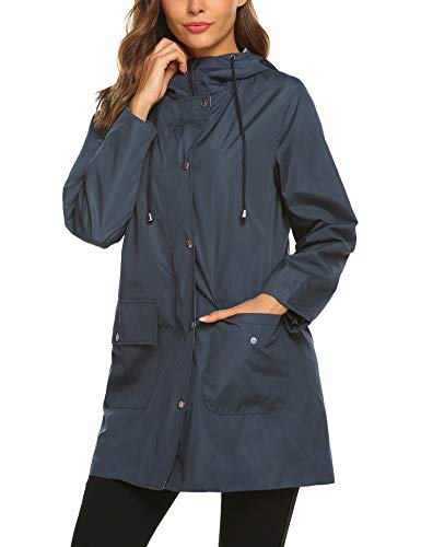 SUNAELIA Rain Jacket Women Waterproof with Stripe Liner Hood Lightweight Raincoat Outdoor Windbreaker