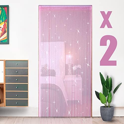HYSENM 2 Pack Door Curtain 100 x 200cm Fly Screens for Doors, Beaded Door Curtain String Curtain for Doors, Door Fly Screen Curtain for Doorways - Silver