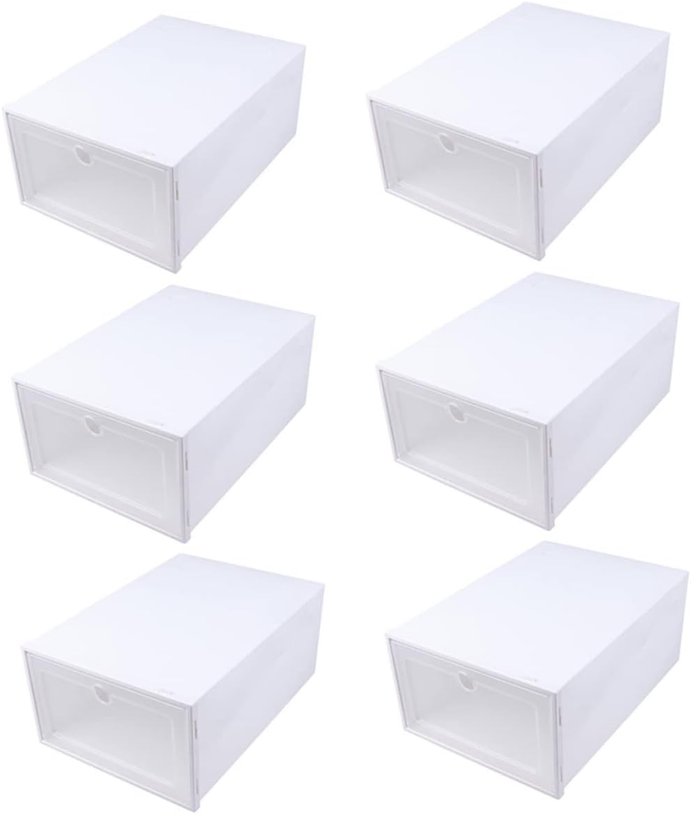 6pcs Transparent Plastic Shoes Organizer Boxes with Drawer Design Stackable Storage Containers for Men Reinforced Shoe Storage Bins for Closet and Entryway
