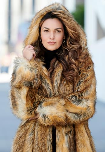 Roaman's Women's Plus Size Hooded Long Faux Fur Coat4