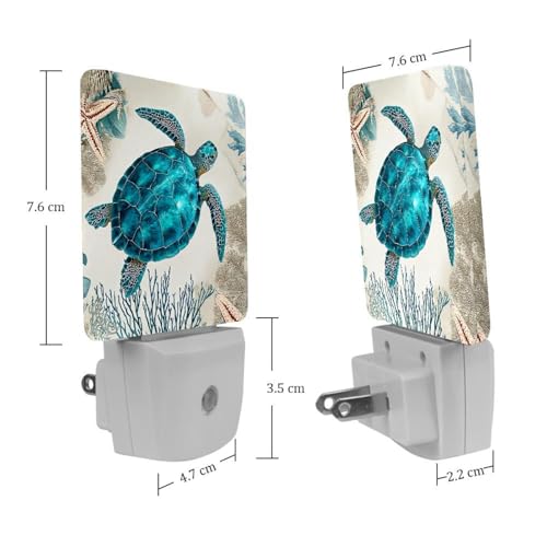 Image of NEWzone Vintage Turquoise Sea Turtle Night Light [2 Pack], Plug in Wall Led Night Lights Decor for Boys Girls Room, Dusk to Dawn Sensor Wall Lamp for Stairway /Bedroom /Kitchen /Nursery Room