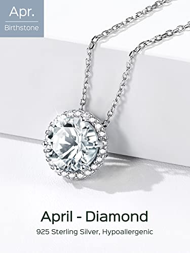 ChicSilver 925 Sterling Silver Heart/Round/Pear/Emerald Cut Simulated Birthstone Halo Necklace Birthday Gift for Women (with Gift Box) - Image 6