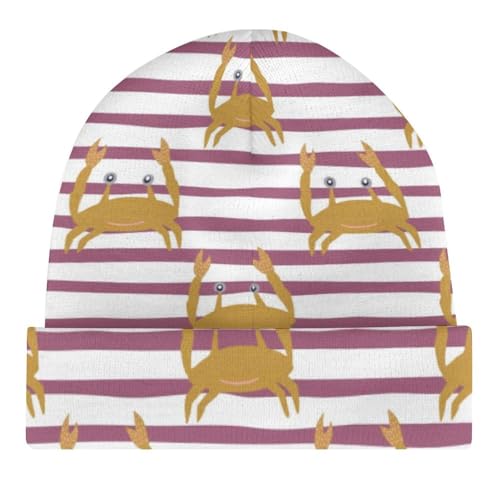 Crab Animal Sea Stripes Pattern Kids Beanie Hat for for Girls Boys Children Cap Winter Knitted Chemo Cancer Headwear Accessories Gifts Decoration Black4