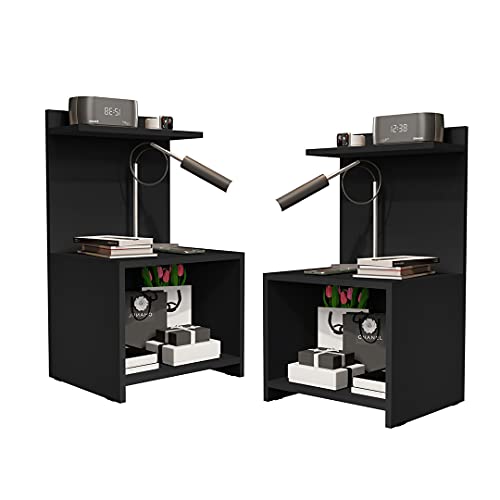 Conjunto Cabeceira Suede Casal e Mesas de Cabeceira Fantasy Preto - Mania de Móveis