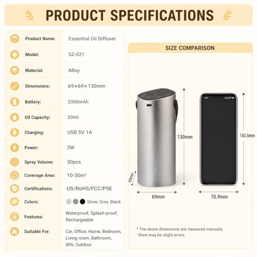 Diffuseur huile essentielle sans eau rechargeable en aluminium gris - 7