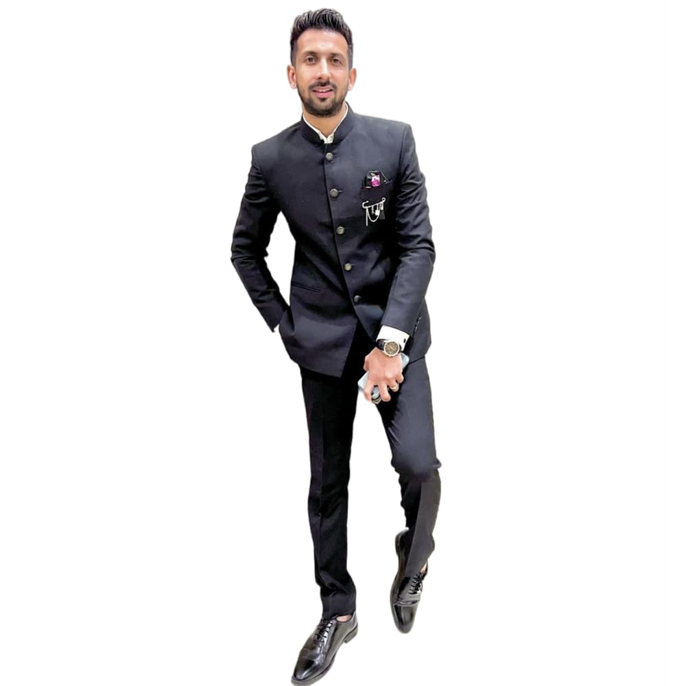 Uomo Completo con Giacca Monopetto con Colletto alla Coreana e Pantaloni, Perfetto per Le riunioni Natalizie