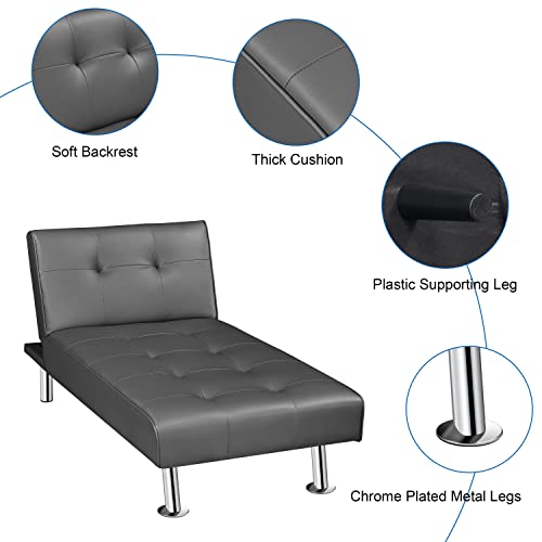 Topeakmart Faux Leather Upholstered Sofa Convertible Recline Sofa Bed For Living Room/Bedroom/Small Apartment Modern Couch Daybed With Chrome Metal Legs Comfortable Versatile Sofa, Gray #TOP5