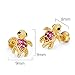 14k Gold Plated Brass Red Turtle Cubic Zirconia Screwback Girls Earrings with Sterling Silver Post