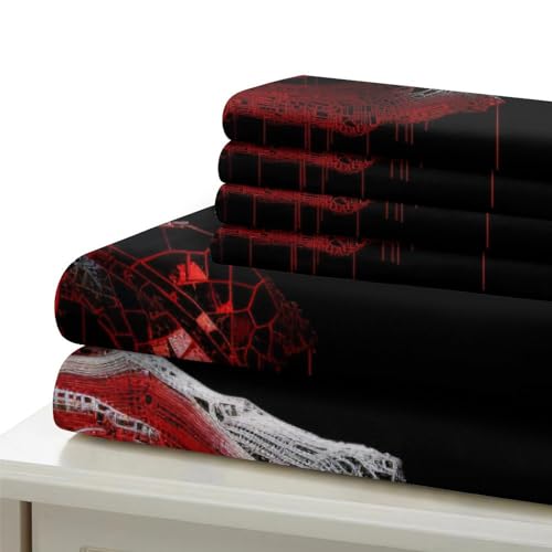 Parure de lit plantes microfibres 3D rouge housse de couette