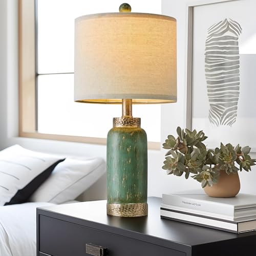 G-Safava 20.25 Inch Table Lamps Set Of 2 Small Table Lamp For Bedroom Living Room Green Lamp Farmhouse Lamp Vintage Rustic Boho Bedside Lamps Mid Century Side Table Nightstand Lamp Home Office Retro Deco thumb #2