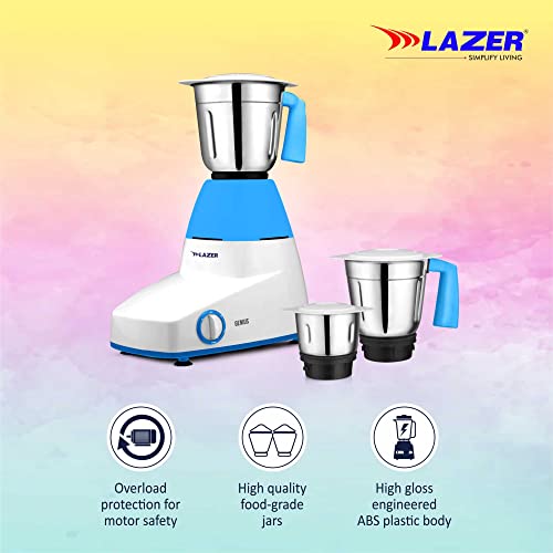 Image of Lazer Genius 3 Jars 550W Mixer Grinder (White Sky Blue)