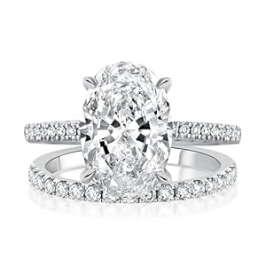 3.5ct Elongated Oval Cut Engagement Ring Set,925 Sterling Silver Bridal Ring Set with Half Eternity Wedding Ring
