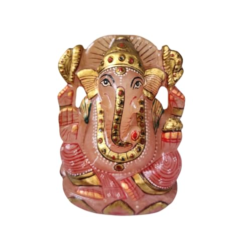 Image of Soulwise Ganesha Statue 12 cm Hand Painted Rose Quartz Stone Idol 600 g for Home Decor Spiritual Gifting Wealth Love and Positivity