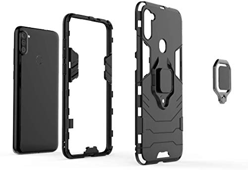 Image of SHINESTAR Samsung m11 case | Dual Layer Hybrid Armor Shockproof with Ring Grip Kickstand case Cover for Samsung Galaxy m11 - (Black) - Black