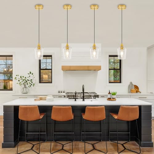 3-Pack Brushed Gold Pendant Lights Kitchen Island, Modern Glass Pendant Lighting Over Island Kitchen Hanging Light Fixtures Hallway Pendant Lights for Bathroom Dining Room Entryway Foyer Bedroom by YUEMZS - Used condition - Image 3