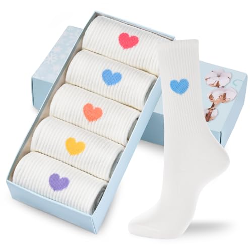 Product Image of the Corlap Women's Cute Cotton Crew Athletic Running Socks - Ankle High, Novelty Fun Heart Design 5-Pairs (Gift Box)