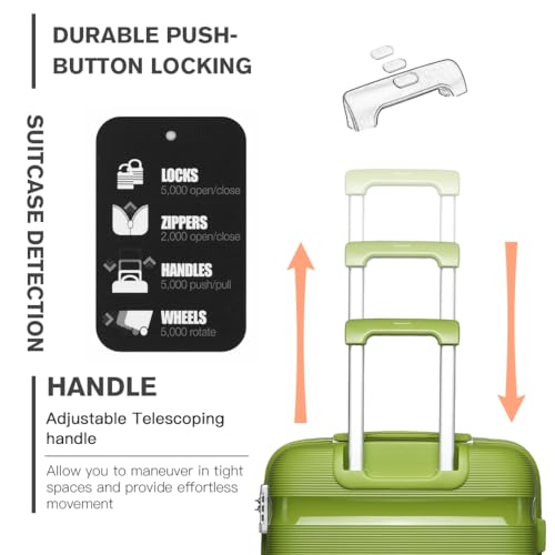 Kono Luggage PP Durable Hardside Suitcase with Double Spinner Wheels TSA Lock, 24-inch, Green4