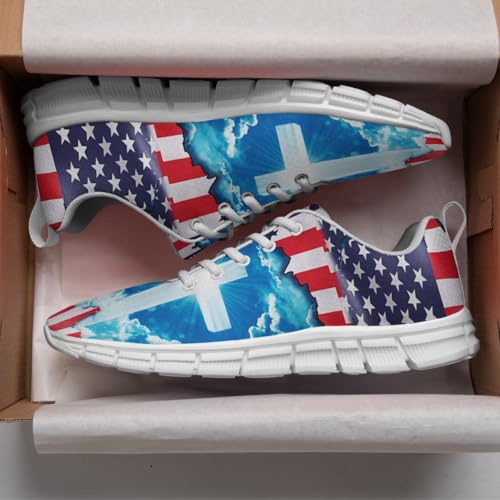 God Jesus Christian Cross American Flag Shoes for Women Men Tennis Shoes 3D Print Fashion Running Sneakers3