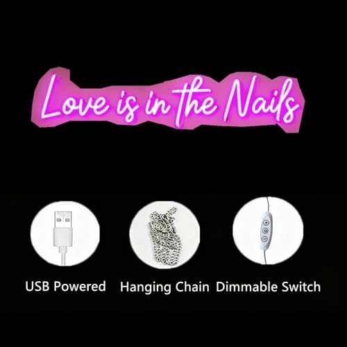 Image of Love is in the Nails Neon Sign for Wall Decor | Dimmable Neon Sign for Home Shop Spa Beauty Nails Cosmetic Salon Wall Decor,Nail Room Decor Acessory,USB Powered