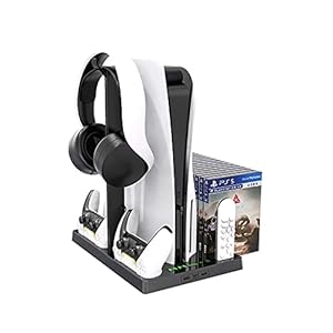 Stand compatible with PS5 and 2-in-1 Cooling Fan Accessories Kit for Playstation 5, Klick Kart Vertical Stand with…