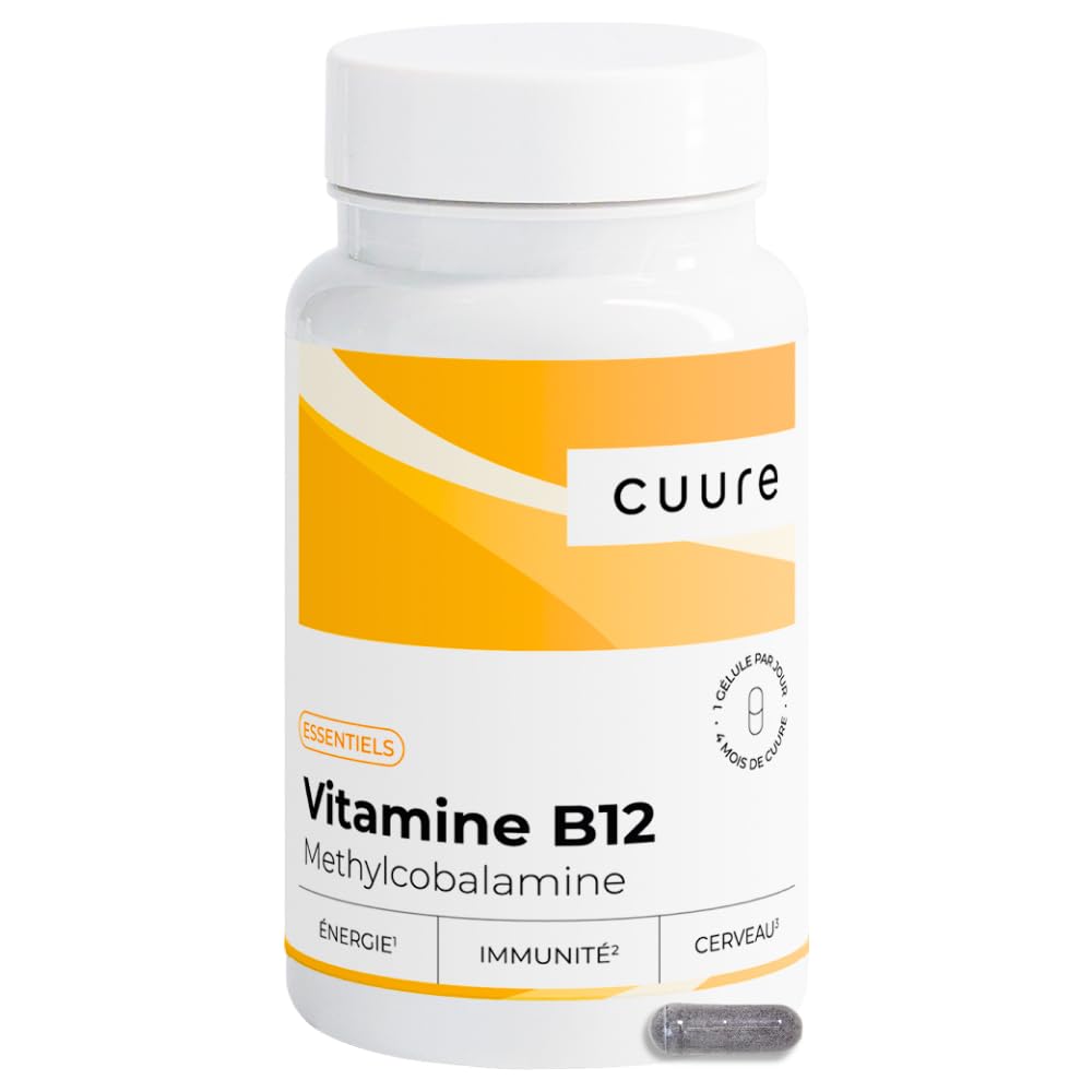 Vitamine B12 Vegan 1000 µg - CUURE - 120 Jours - Forme Méthylcobalamine Hautement Assimilable - Immunité, Anti-Fatigue & Système Nerveux - Fabriqué en France
