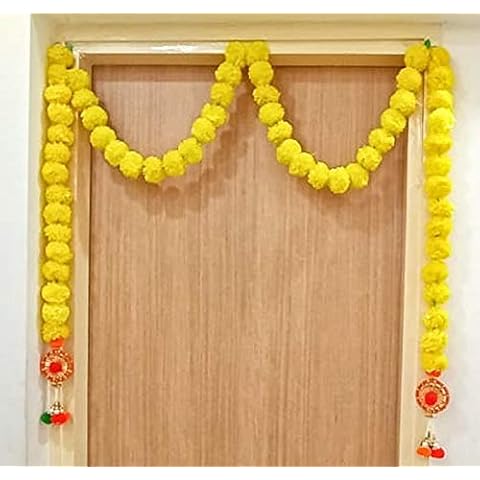 Itiha Yellow Genda Phool Marigold Door Toran Set / Door Hanging for Decoration with Gota Pati Latkans- 4.5 ft X 2.5 ft Cover