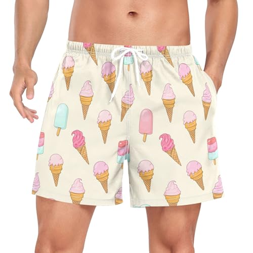 xigua Ice Cream Mens Swim Trunks with Liner, 5 inch Quick Dry Mens Boardshorts for Beach