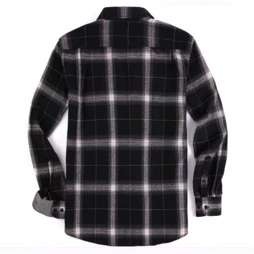 Ezmine Men’s Flannel Shirts Long Sleeve Casual Button Down Flannel Plaid Shirts For Men Camp Hiking Black #TOP6
