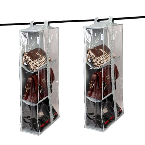 Image of HomeStrap Handbag Hangease 3-Layer Bag Organizer Cover (Pack of 2) for Handbags|Transparent Storage Organizer