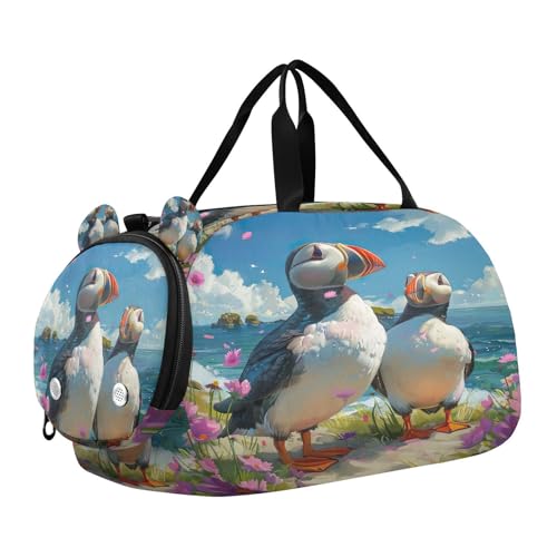 YETTASBIN Sport Travel Duffel Bag for Girls Boys, Parrot Large Waterproof Weekender Overnight Bag, Detachable Shoulder Strap Gym Bag with Shoe Compartment & Wet Pocket