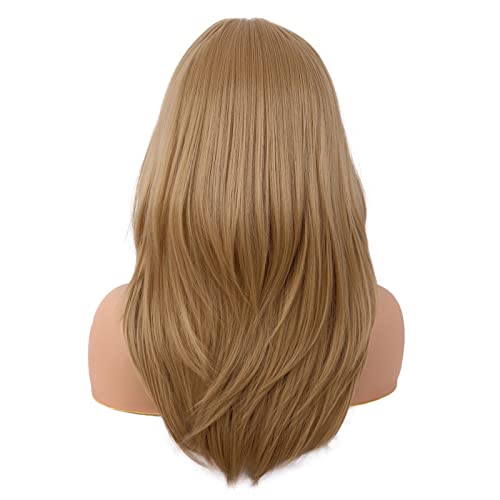 MapofBeauty 20 Inch/50 cm Long Layered With Bangs Straight Synthetic fiber Shoulder Length Hair for Daily Use or Party Wig (Ash Blonde) - Image 4